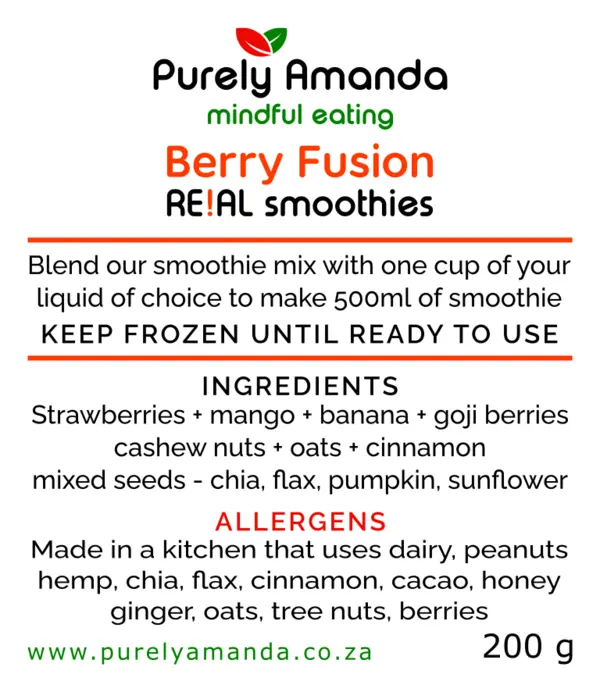 label berry fusion frozen smoothie sachet