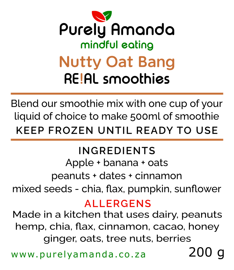 label nutty oat bang frozen smoothie sachet