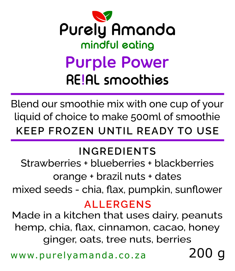 label purple power frozen smoothie sachet